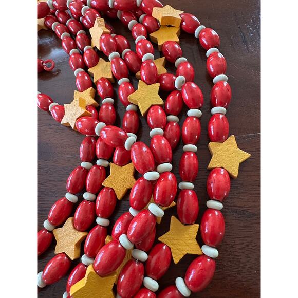 2 Vintage Wood Beads stars Christmas Garlands 20 ft ea. Red Yellow wooden decor - Picture 11 of 13